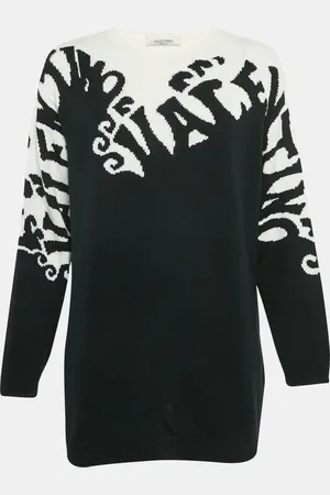 VALENTINO White/ Logo Jacquard Cashmere Knit Sweater S