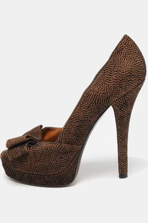 Fendi /Black Textured Suede Bow Peep Toe Pumps Size 38