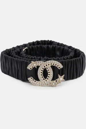 CHANEL Rubber Faux Pearl Rhinestone CC Logo Belt