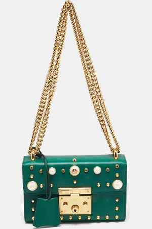 Gucci Leather Small Pearl Studded Padlock Shoulder Bag