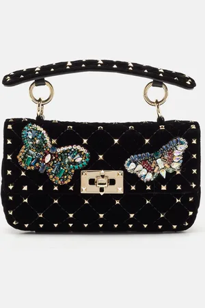 VALENTINO Quilted Velvet Small Butterfly Rockstud Spike Top Handle Bag