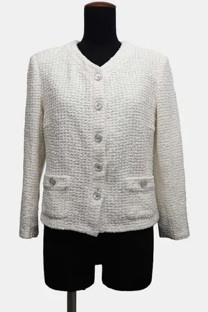 CHANEL Cotton/Nylon/Rayon No-Collar Tweed Jacket Women Size 38