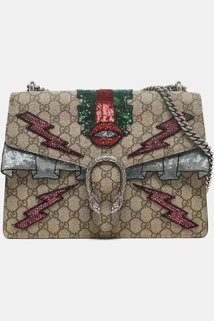 Gucci GG Supreme Canvas and Suede Medium Embellished Dionysus Shoulder Bag