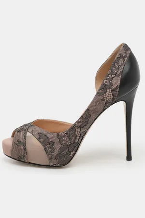 VALENTINO /Black Lace and Leather Peep Toe Platform Pumps Size 36