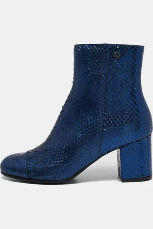Zadig & Voltaire Python Embossed Leather Block Heel Ankle Boots Size 36
