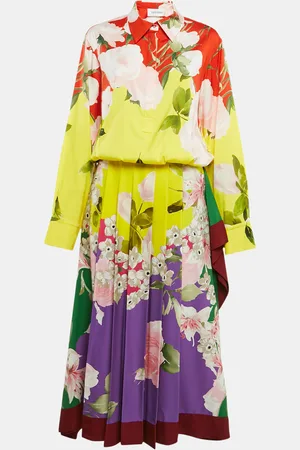 VALENTINO Floral Print Silk Pleated Maxi Dress M