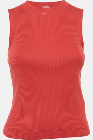 Brunello Cucinelli Red Rib Knit Monili Detail Tank Top S