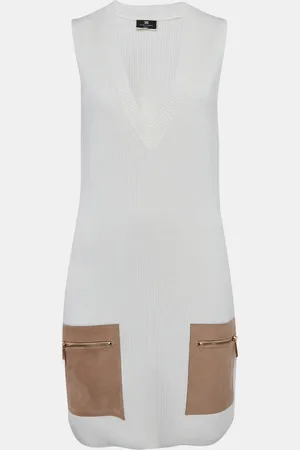 Elisabetta Franchi Rib Knit V-Neck Sleeveless Mini Dress S