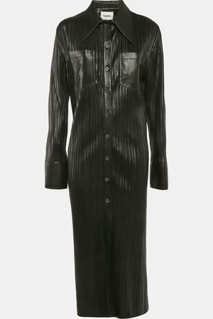 Nanushka Faux Leather Fitted Midi Shirt Dress XL