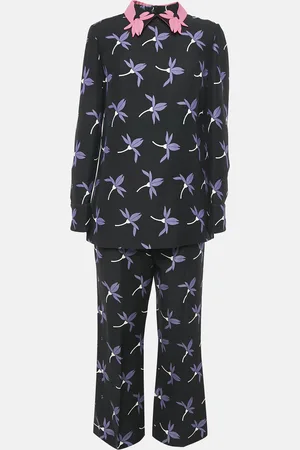 VALENTINO Floral Print Wool Blend Top and Pants Set M