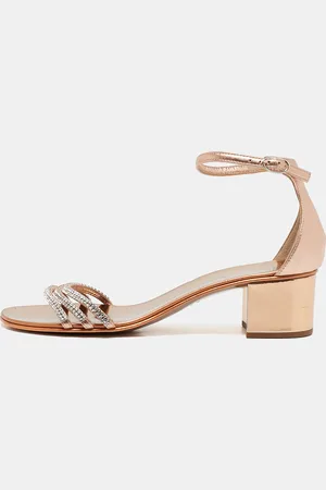 Giuseppe Zanotti Metallic Leather Crystal Embellished Ankle Strap Flat Sandals Size 36