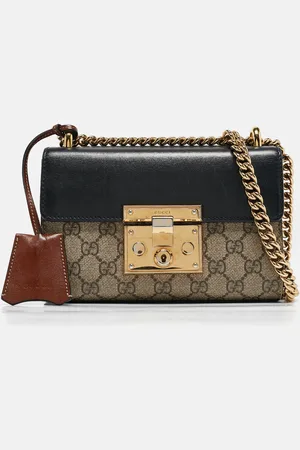 Gucci /Beige GG Supreme Canvas and Leather Padlock Small Shoulder Bag