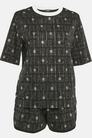 CHANEL CC Rhinestone Cotton Jersey T-Shirt and Shorts Set S