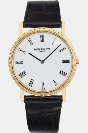 PATEK PHILIPPE Calatrava 18K Gold Porcelain Dial Manual Wind Watch 32 mm