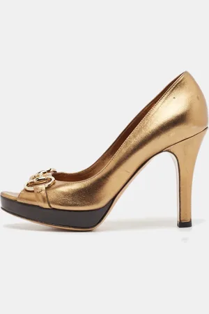 Gucci Leather Horsebit Peep Toe Pumps Size 36.5