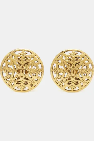 CHANEL CC Cut Out Tone Round Stud Earrings