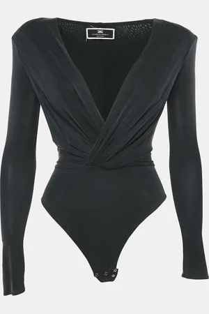 Elisabetta Franchi Faded Jersey Plunging Neck Bodysuit S