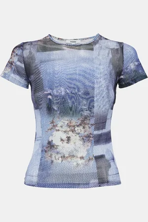 Miaou Abstract Print Mesh Round Neck Top M
