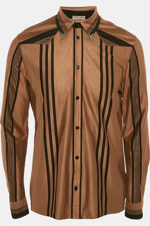 Bottega Veneta Striped Cotton Knit Button Front Shirt L