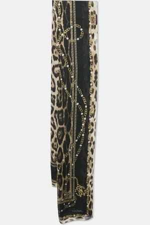 Roberto Cavalli Chain/Leopard Print Silk Scarf