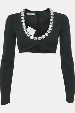 Prada Crystal Studded Crepe Crop Top XS