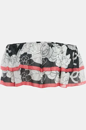 CHANEL /Pink Floral Print Cotton Ruffled Top S