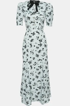 Alessandra Rich Floral Print Silk Ruffled Neck Maxi Dress XS