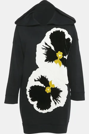 VALENTINO Velvet Pansy Applique Cotton Oversized Hoodie M