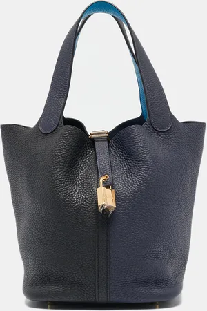 Hermès Hermès Bleu Nuit/Noir/Bleu Zanzibar Taurillon Clemence Leather Picotin Lock 22 Bag
