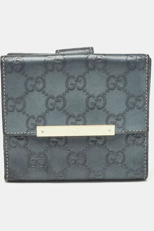 Gucci Teal ssima Leather Metal Flap French Wallet