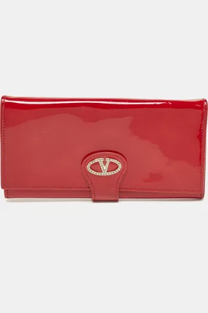 VALENTINO Patent Leather Crystals Catch Flap Continental Wallet