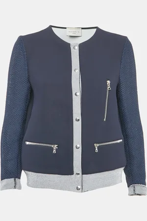 Sandro Crepe Zip-Up Contrast Trim Jacket L