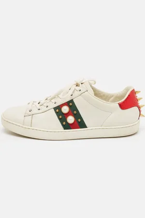 Gucci Leather and Python Embossed Ace Lace Up Sneakers Size 37.5