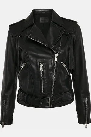 AllSaints Leather Zip-Up Tassel Detail Balfern Biker Jacket S