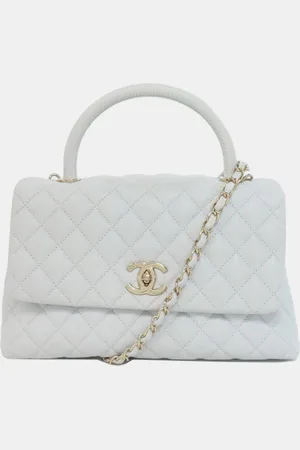 CHANEL Gray Caviar Leather Coco Handle Handbag