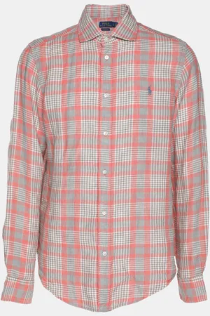 Ralph Lauren /Grey Checkered Linen Classic Fit Shirt L