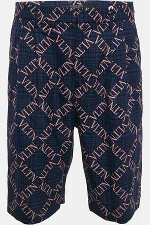 VALENTINO Navy Logo Print Wool Bermuda Shorts M