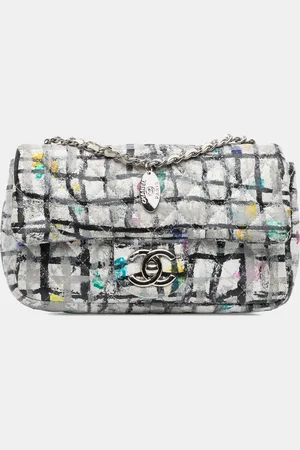 CHANEL Calfskin Leather Mini Rectangular Hand Painted Graffiti Flap Bag