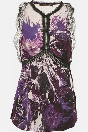 Roberto Cavalli /Multicolor Printed Lace Trim Detail Top S