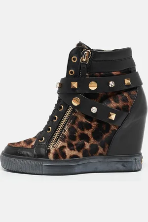 LE SILLA /Black Calf Leather and Leather Wedge Sneakers Size 36