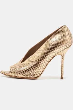 Burberry Metallic Snakeskin Embossed Leather Peep Toe Pumps Size 36