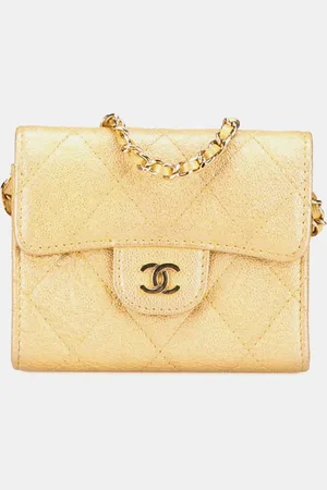 CHANEL Caviar Leather Quilted Iridescent Flap Card Holder on Chain