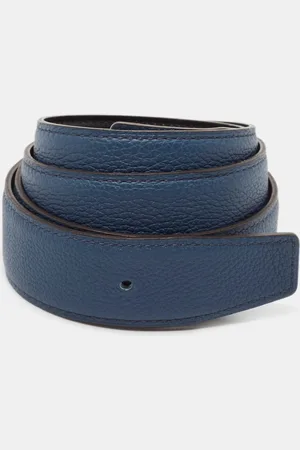 Hermès Bleu/Noir Evergrain and Box Leather Reversible Belt Strap 90 CM