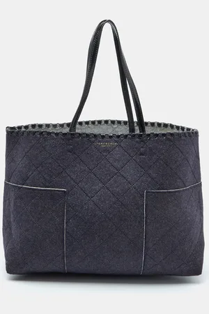 Tory Burch Felt Fabric and Patent Leather Block-T Shopper Tote