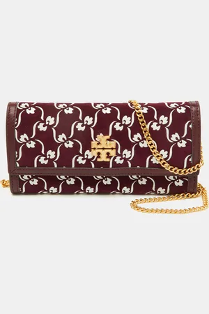 Tory Burch Suede and Leather Japanese Floral Wallet on Chain