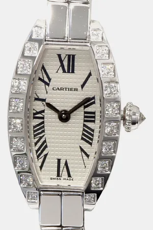 Cartier 18k White Gold Diamond Mini Tonneau WJ2004W3 Quartz Women