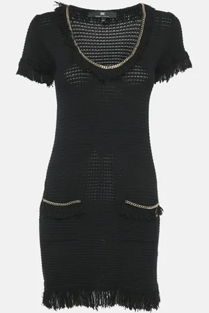 Elisabetta Franchi Cotton Blend Knit Fringed Mini Dress M