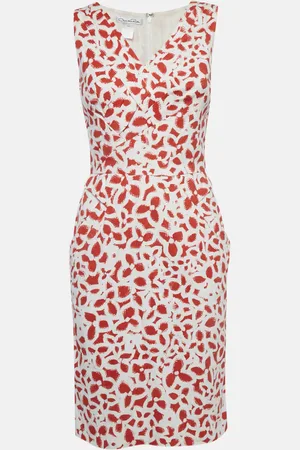 Oscar de la Renta /Red Floral Print Cotton Sleeveless Short Dress S