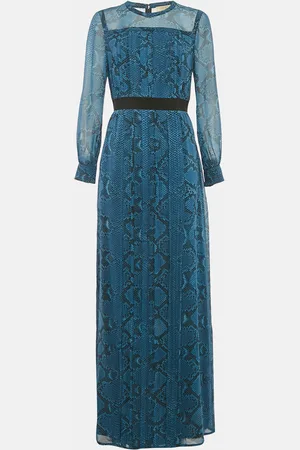 Burberry Snake Print Silk Pleated Maxi Dress S