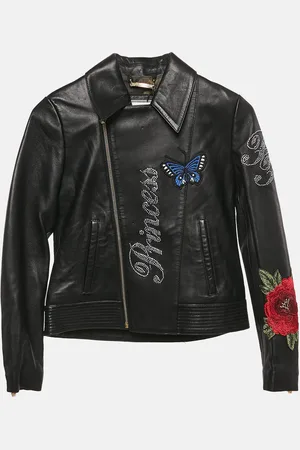 Philipp Plein Junior Applique Leather Detail Zip-Up Jacket 8 Yrs